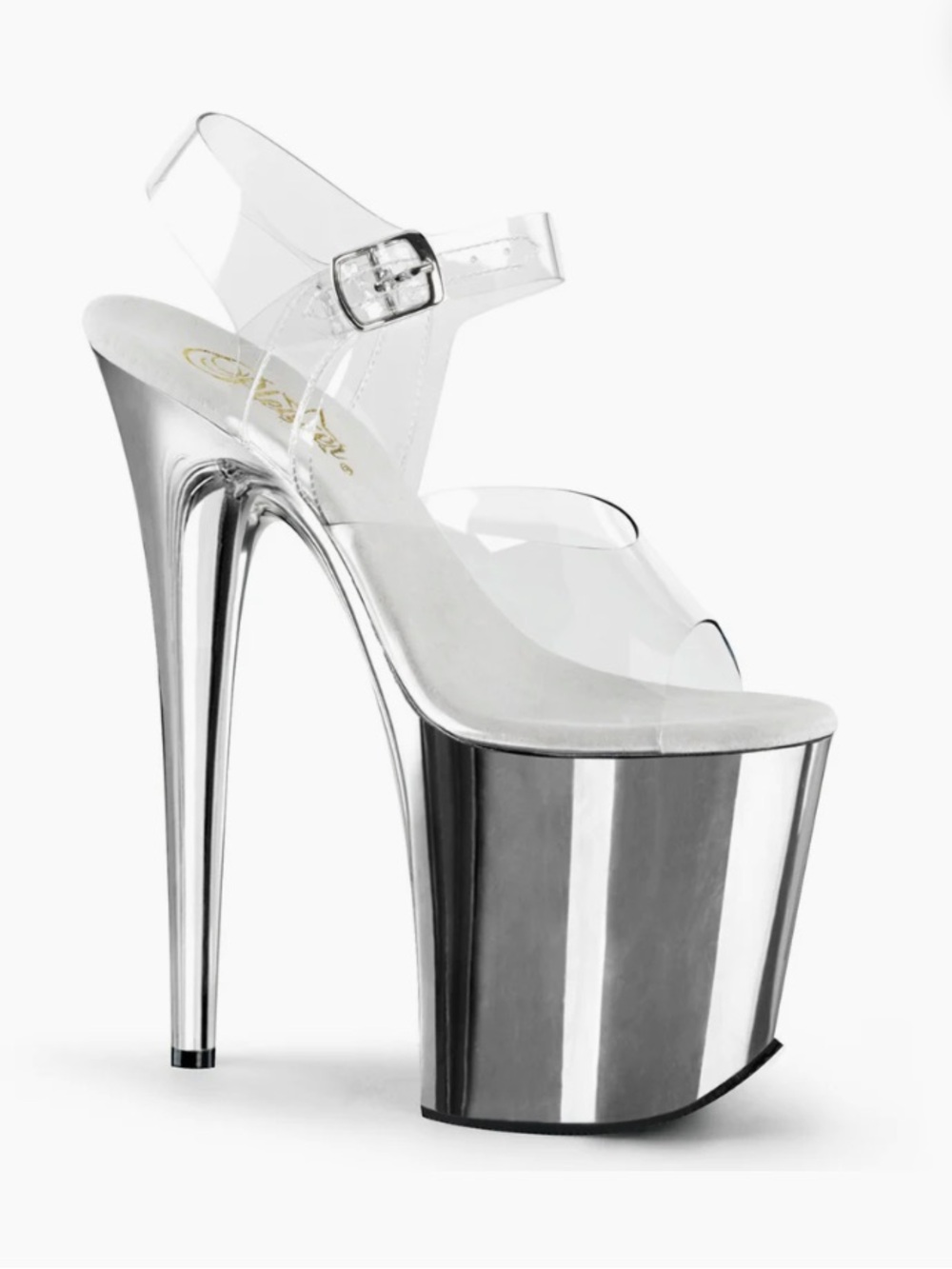 New Pleaser Flamingo-808 Silver and Clear Platform Heel